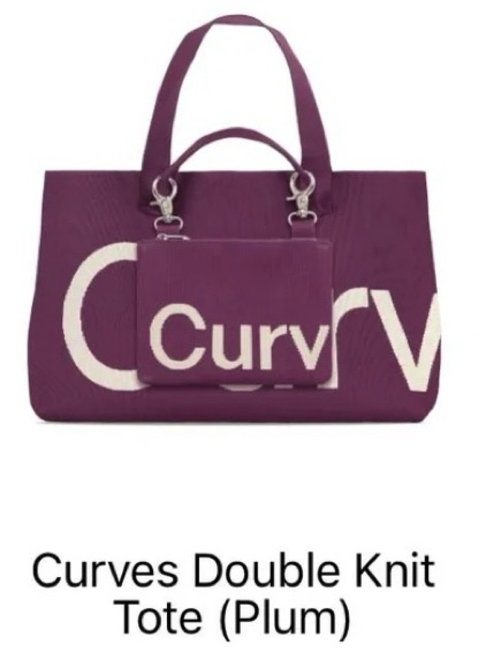 Curves Logo Tote Bag in Plum Canvas Everyday Carryall - Picture 3 of 3
